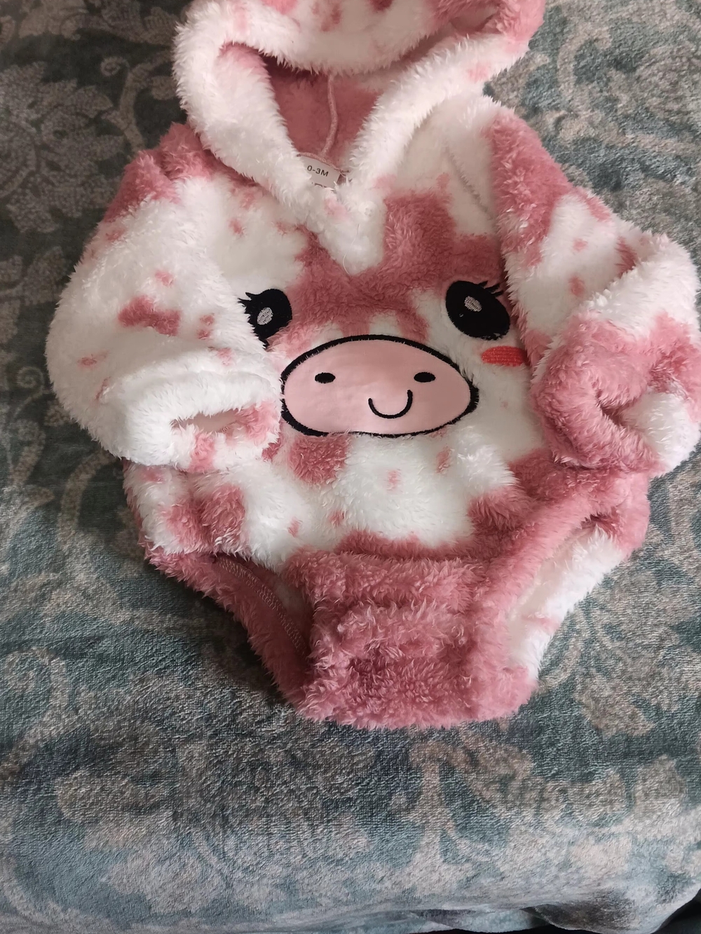 Plush Pink and White Cow Hooded One-Piece for Kids